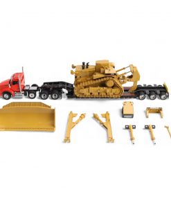 Camión Kenworth T880 Day Cab Tandem y camión Trail King TK120 Lowboy con componentes de bulldozer D11