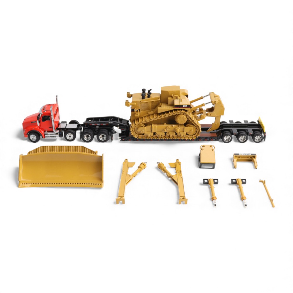 Camión Kenworth T880 Day Cab Tandem y camión Trail King TK120 Lowboy con componentes de bulldozer D11